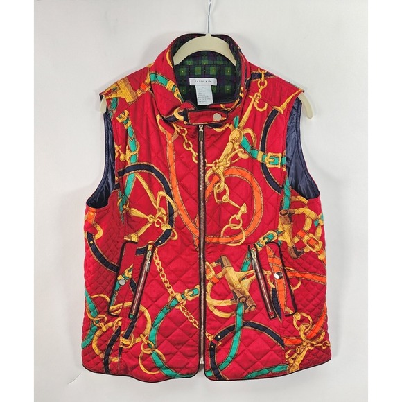 PATTY KIM Jackets & Blazers - Patty Kim Vest Womens L Quilted Red Equestian